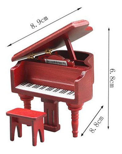 Piano Con Silla Roja Para Casa De Muñecas 1:12, Casa De