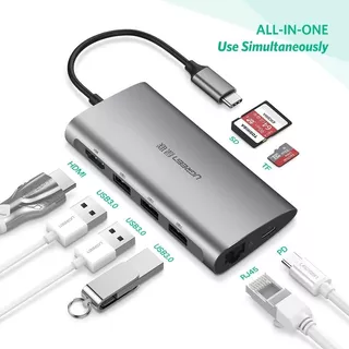 Adaptador Hub 8en1 Tipo C 3.1 Rj45 Sd Usb Macbook Air Ugreen