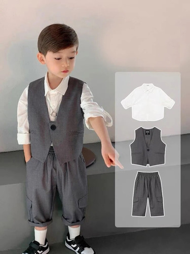 Chaleco Blazers Para Niño Pequeño, Camisa Blanca Y Pantalón