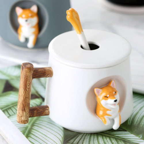 Taza De Cerámica Blanca Para Perros Con Tapa Y Cuchara