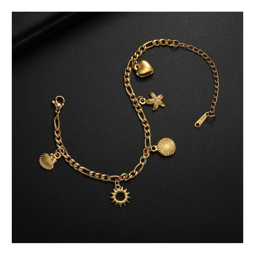 Pulsera De Moda Brazalete Delicado Concha Estrella De Mar De Oro. 10 Cm