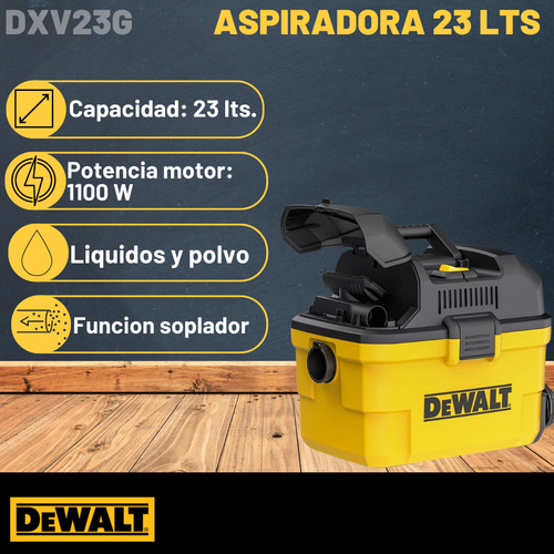 Aspiradora Dxv23g Remoto Solidos Y Liquidos 23 Lts Dewalt