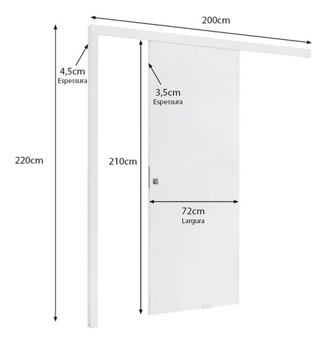 Porta De Correr De Madeira Completa 210x72cm Com Wt