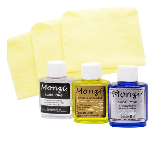 Kit Limpa Joias Com 03 Monzi + 03 Flanelas Mágicas - 4836