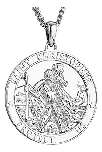 Wioy Collar Con Medalla De San Cristóbal De Plata De Ley 925