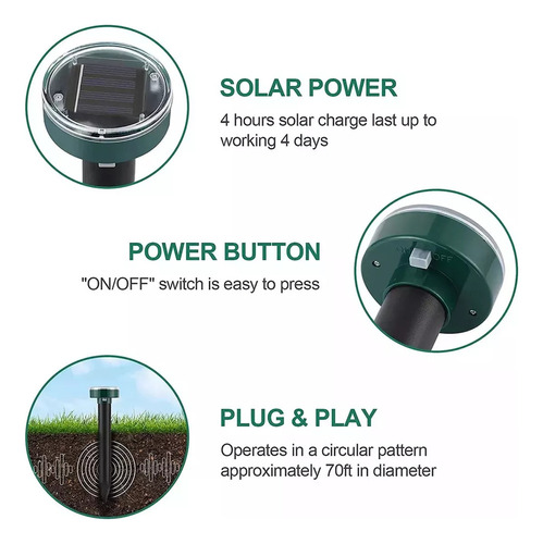 Qw1 Repelente Solar Ultrasónico De 4 Piezas Para Roedores,