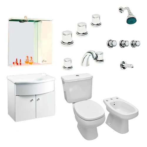 Combo Baño Completo Griferias Inodoro Vanitory Colgante 9 P