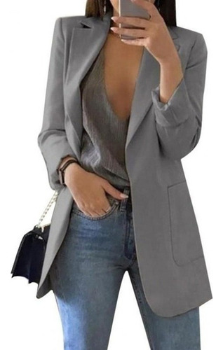 Blazer Mujer Oficina Blazer Sólido Solapa Manga Larga