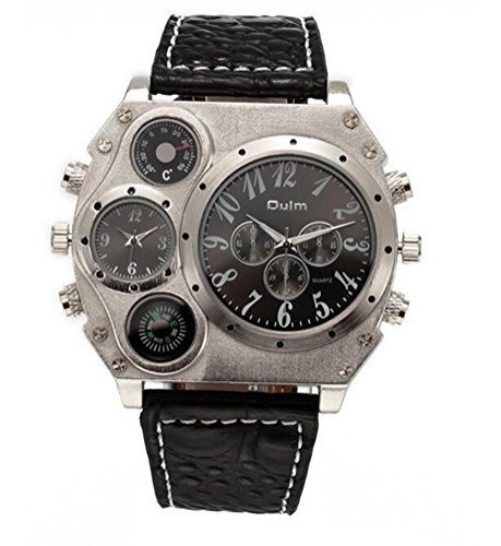 Oulm Analog White Metal Bezel Cuatro Negros Subdiales Hombre