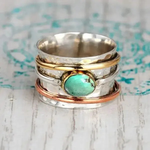 Anillo Vintage Esmeralda Verde Tres Colores Para Boda