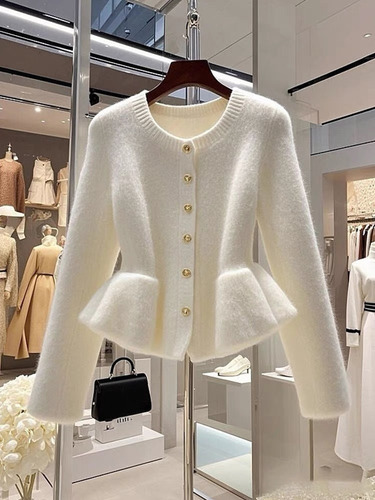 Elegante Cárdigan De Punto Con Ribete De Encaje Para Mujer,