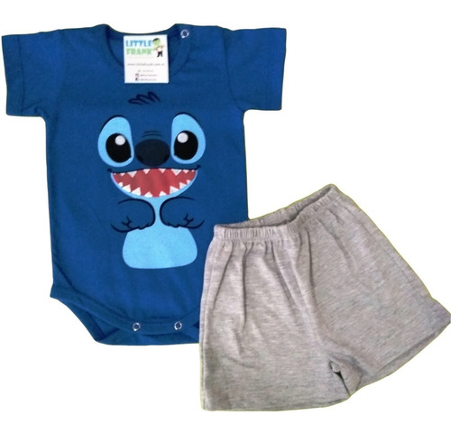 Conjunto Para Bebe Body Manga Corta Stitch Azul Y Body