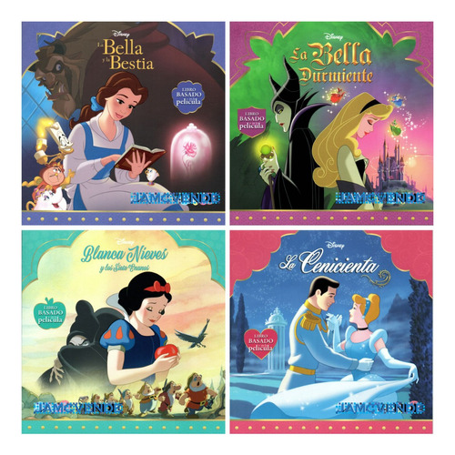 4 Libros Princesas Disney Cenicienta, Bella Y Bestia, Blanca