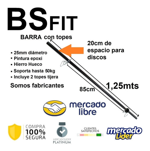 Imagen 6 de 9 de Kit Set 17 Kg Bsfit Discos C/ Agarre Pesas Barra Gym Combo
