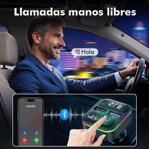 Transmisor Bluetooth Fm De Auto Manos Libres Cargador 2 Usb Bluetooth Auto Adaptador Bluetooth Cargador para Carro