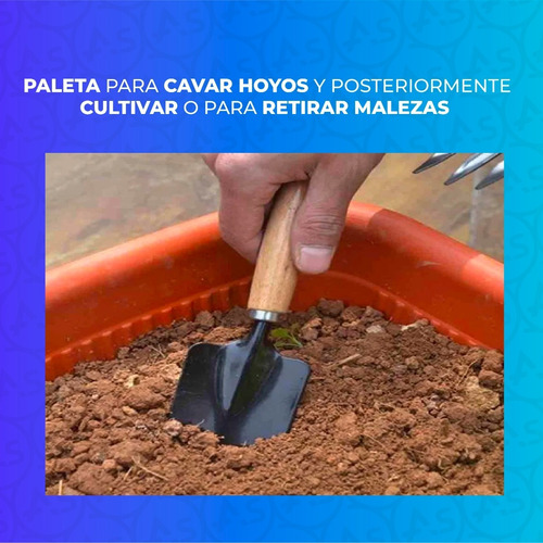 Imagen 4 de 10 de Set Jardineria X3 Herramientas Jardin Huertas Mango Madera