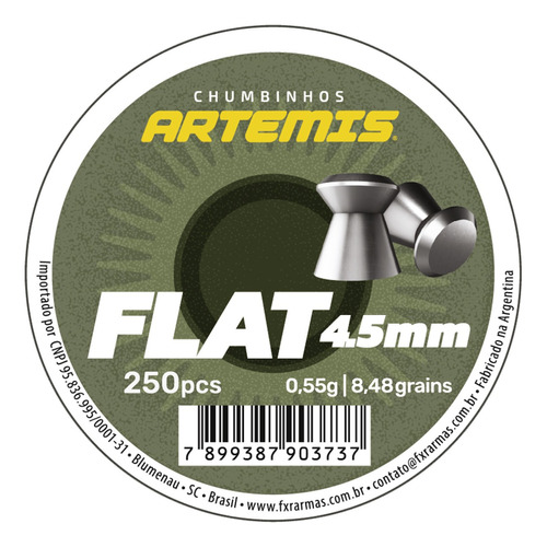 Chumbinho Artemis 4,5mm Flat 0.55g Cabeça Chata P/ Carabina