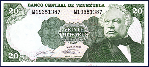 Billete De 20 Bolívares M8 Mayo 31 1990 José Antonio Páez