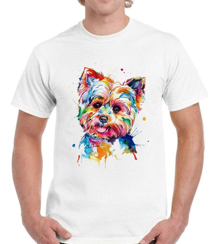 Remera De Hombre Perro Yorkshire Watercolor Art