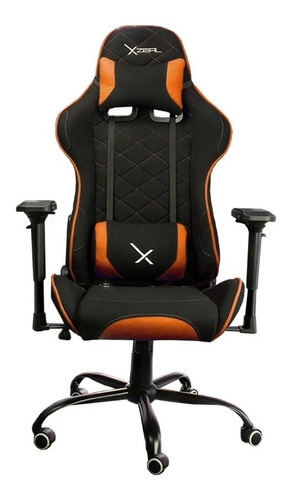 Silla de escritorio Xzeal XZ25 gamer ergonómica  negra y naranja con tapizado de tela