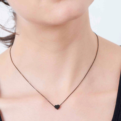 Imagen 2 de 8 de Collar Mujer Hombre Corazón Mini Minimalista Acero Negro