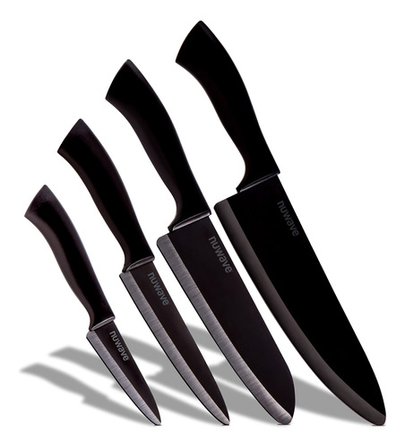 Nuwave Juego De 4 Cuchillos De Cermica Negra  Incluye Cuchil