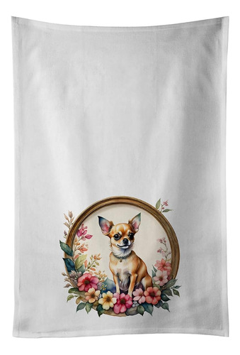 Chihuahua And Flowers Kitchen Towel Set Of 2 White Dish Towe