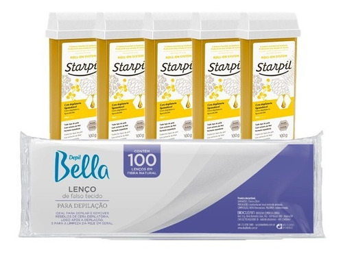 Kit 5 Roll-on Mel Starpil 100g Com Tnt Depil Bella 100 Fls