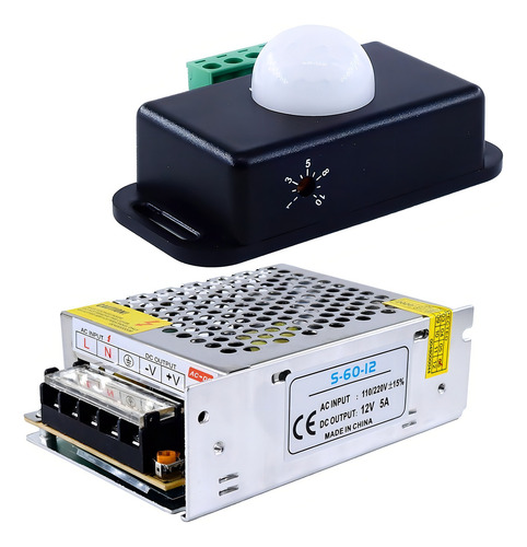 Kit Sensor Pir De Movimiento 12v/24v 8a Led + Fuente Conmuta