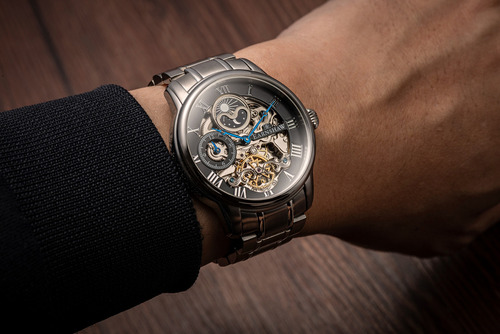 Reloj De Pulsera Earnshaw Hombre Longitude Steeled Black Correa Plateado