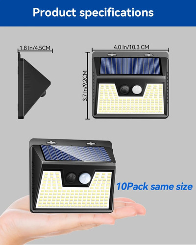 Lámpara Solar 100 Luces Led Exteriores Sensor Movimiento 
