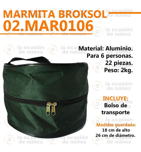 Imagen 2 de 7 de Marmita Set Cocina Camping Brogas 6 Personas Mochilero 22pza