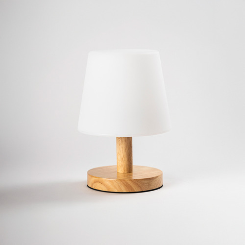 Lampara Mesa Led Inalambrica Base Madera Edison Alto Rancho Estructura Blanco