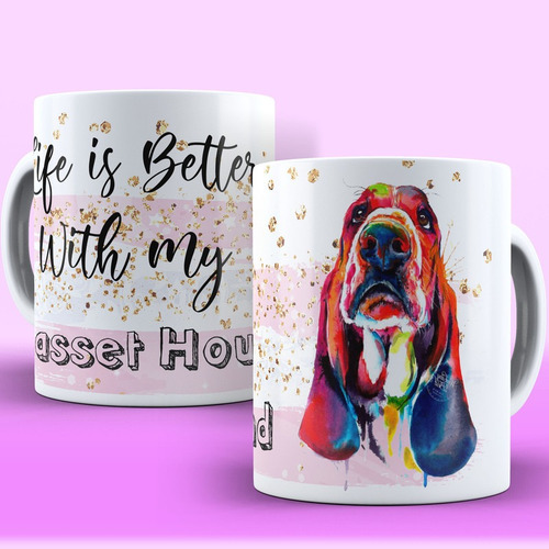 Caneca Pet Dog Basset Hound + Caixinha - Modelo 01