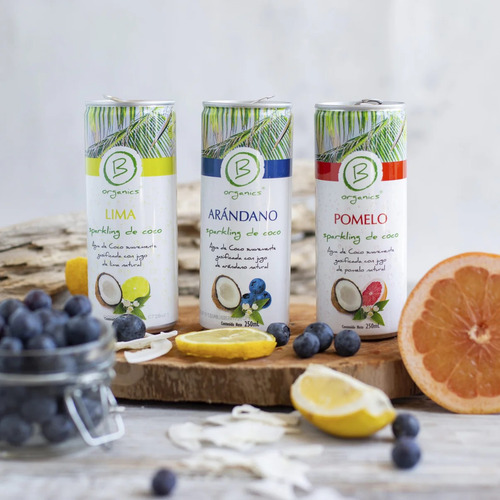 6 Pack Agua De Coco Con Gas 250ml Lima, Pomelo Y Arándanos