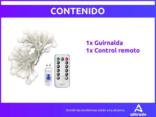 Imagen 8 de 10 de Guirnalda Luces 20 Led Cálidas Color 3 Mts Control 8 Modos