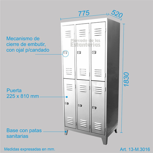 Guardarropa Metalico 6 Puertas Cortas Locker-vestuario Nuevo