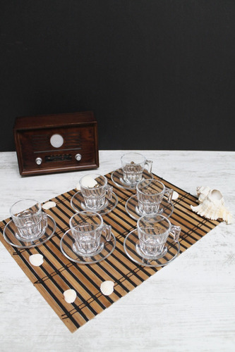 Imagen 4 de 6 de Set X 6 Tazas C/ Plato Cafe Espresso Vidrio Pasabahce Chicas