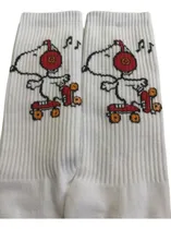 Comprar Medias Largas Blancas Bordadas Snoopy Con Patin 100% Algodón