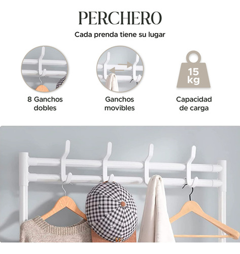 Perchero Resistente Estante Organizador Ropa Zapatera Rack Color Blanco