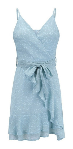 Vestido Azul Lunares Dama Vintage De Epoca Verano Mini