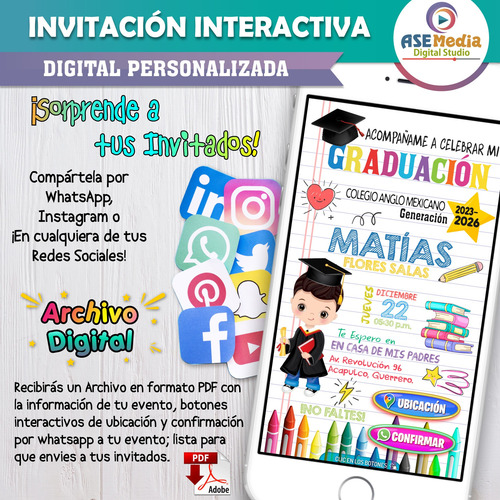 Invitación Digital Mi Graduación Botones Interactivos Mapa Mi Graduación De Kinder Para Niño