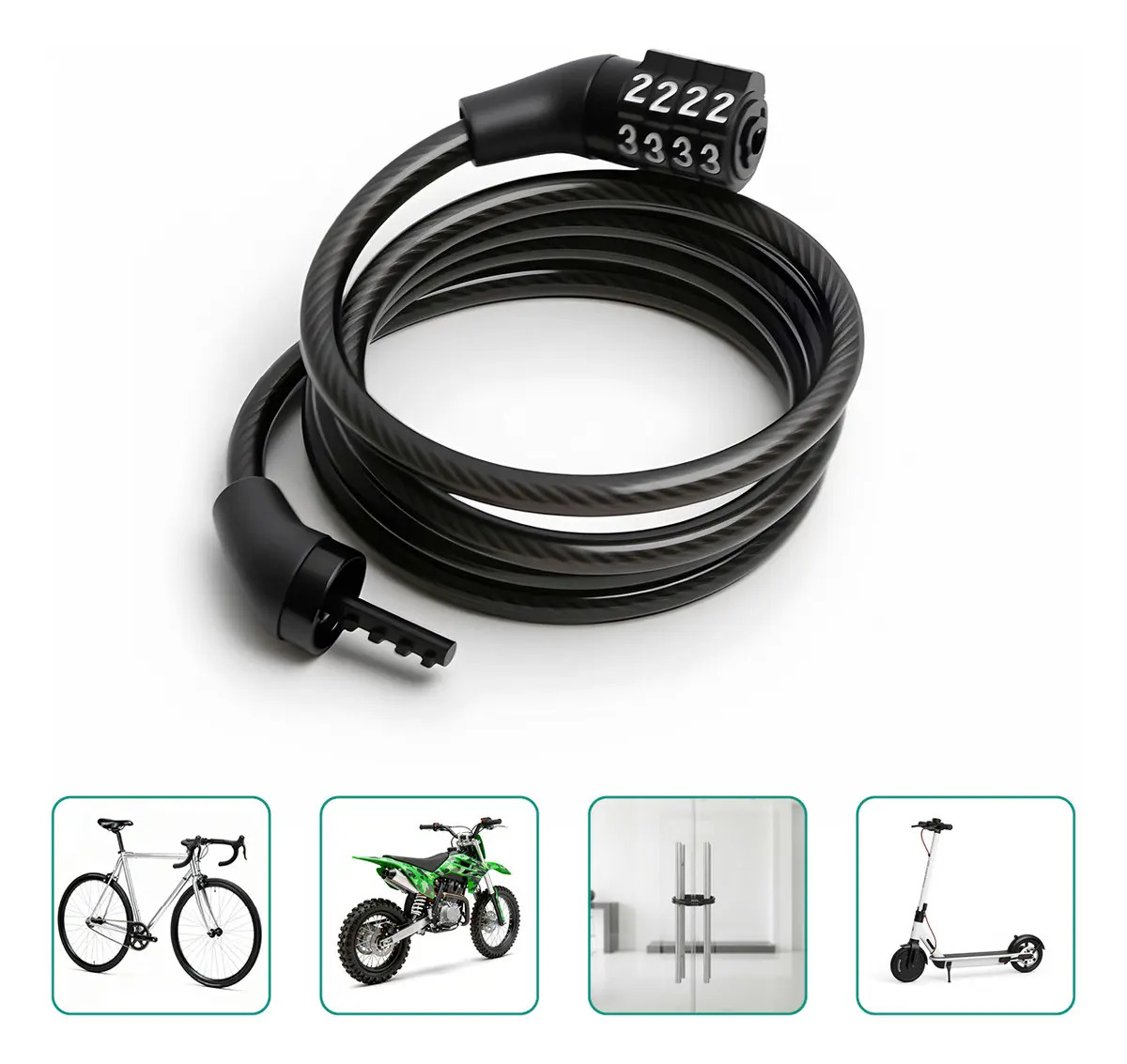Hutiirich Candado para accesorio para bicicleta scooter motoneta Cadena tech Reforzado Alta Seguridad antirrobo Para Moto Negro 1.1m cable ciclismo bicicleta-accesorios Alambre Ace