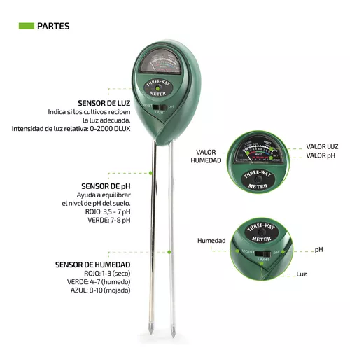  Hathdia Medidor de pH del suelo, sensor de humedad del suelo,  kit de prueba de humedad del suelo/luz/pH 3 en 1 para el cuidado de plantas  en interiores y exteriores (no