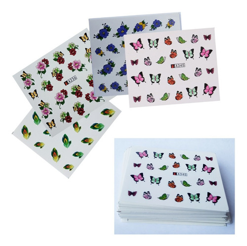 50 Láminas Tatoo Sticker Agua Para Uñas Variado
