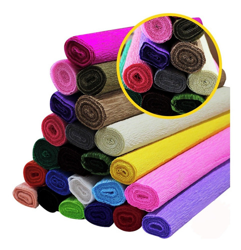 20 Papel Crepom Italiano Sólido Super Crepe 48 Cm X 2,5 Mts