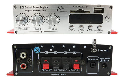 Mini Modulo Amplificador Kinter Ma-120 2 Canais C/ Fonte 12v Vermelho