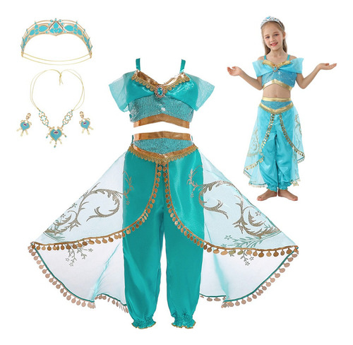 Disfraz De Princesa Jazmín Para Fiesta Infantil Con Collar D