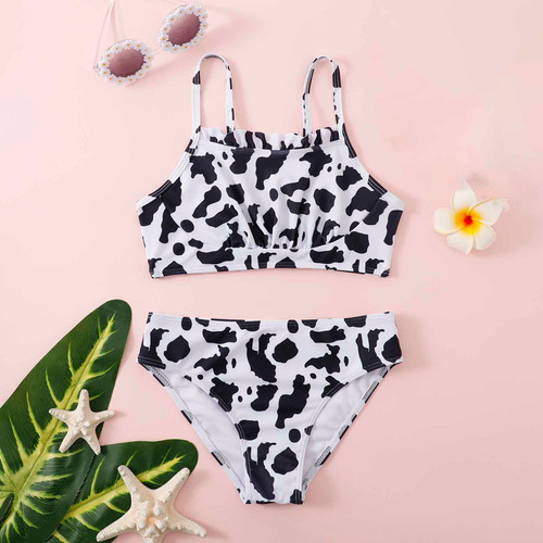 Traje De Baño Para Niñas Con Estampado De Vaca, Cómodo, Sin