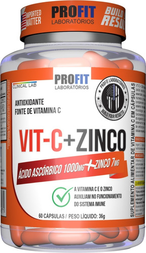 Vitamina C 1000mg + Zinco 7mg - Profit Labs Sabor Sem sabor